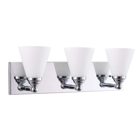 Sunlite Brushed Nickel 3-Light Cone Frosted Shade Vanity Wall Mount Light Fxtr E26 Base A19 Bulb Required 81318-SU
